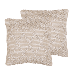 Beliani Sada 2 bavlněných polštářů s geometrickým vzorem 45 x 45 cm béžové CORYDALIS
