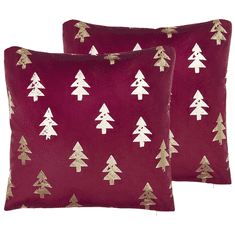 Beliani Sada 2 dekorativních polštářů s vánočním motivem 45 x 45 cm červená CUPID