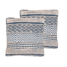 Beliani Sada 2 bavlněných polštářů s geometrickým vzorem 45 x 45 cm béžová/modrá DEWBERRY