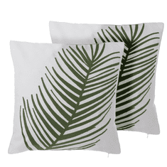 Beliani Sada 2 dekorativnich polštářů s palmovím motivem bavlna zelená 45 x 45 cm AZAMI