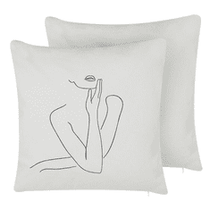 Beliani Sada 2 bavlněných polštářů s motivem ženy 45 x 45 cm bílá MEADOWFOAM