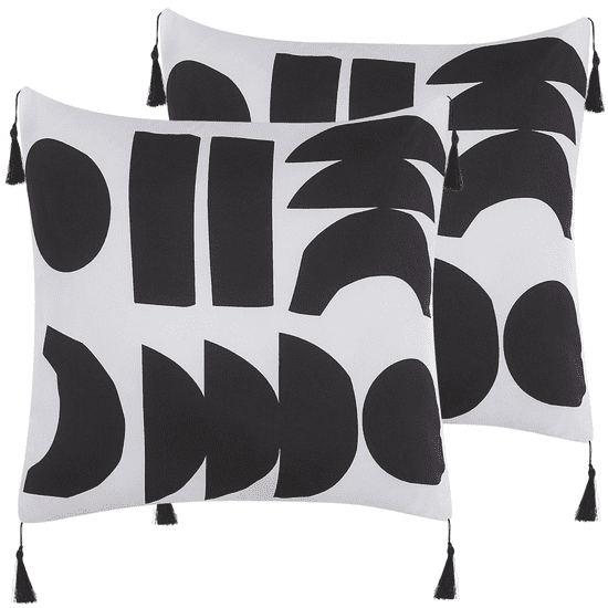Beliani Sada 2 dekorativních polštářů s geometrickým vzorem 45 x 45 cm černobílá LIRIOPE