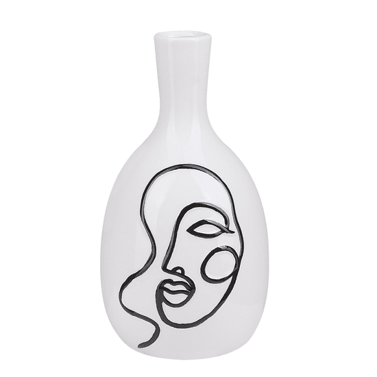 Beliani Květinová váza keramická 23 cm bílá s motivem obličeje AKRAI