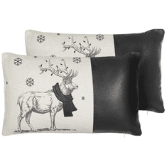 Beliani Sada 2 dekorativních polštářů s vánočním motivem 30 x 50 cm černobílá SVEN