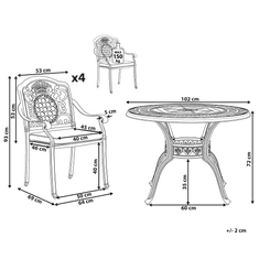 Beliani Zahradní sada s kovovým stolem a 4 židlemi SALENTO hnědá
