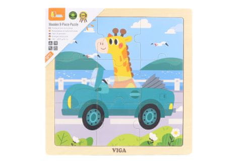 Viga Dřevěné puzzle 9 dílků - auto
