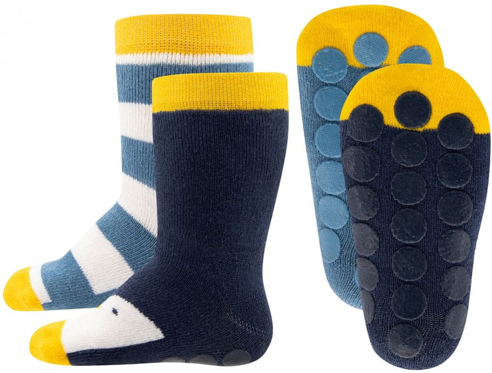 EWERS 2pack chlapeckých protiskluzových ponožek s tučňákem 225086 žlutá/modrá 18-19