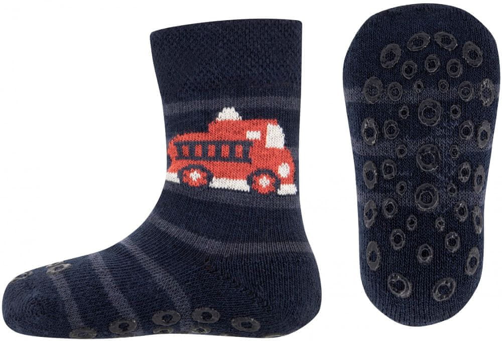 EWERS chlapecké lezoucí protiskluzové ponožky s hasičským autem 225092 modrá 18-19
