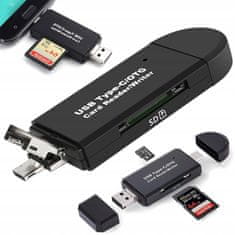 Verk 06258 Čtečka karet OTG 5 v 1, TF/SD, USB, Micro USB, USB-C