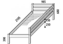 Domestav DOMINO jednolůžko se zábranou a nízkým čelem pravým - smrk