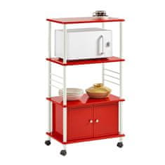 SoBuy FRG12-R kuchyňský vozík se 3 policemi a 2 dvířky, skříňka do mikrovlnky, červená 60x114x40cm