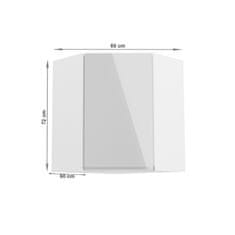 KONDELA Horní rohová kuchyňská skříňka Aurora G60N - bílá / šedý lesk