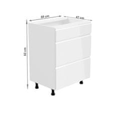 KONDELA Dolní kuchyňská skříňka Aurora D60S3 - bílá / šedý lesk