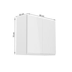 KONDELA Horní kuchyňská skříňka Aurora G80 - bílá / šedý lesk