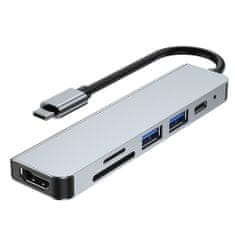 Tech-protect V4 HUB adaptér 2x USB / USB-C / HDMI / SD / Micro SD / TF, šedý