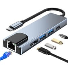 Tech-protect V3 HUB adaptér 2x USB / USB-C / HDMI / RJ45, šedý