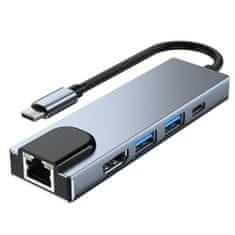 Tech-protect V3 HUB adaptér 2x USB / USB-C / HDMI / RJ45, šedý