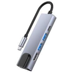 Tech-protect V3 HUB adaptér 2x USB / USB-C / HDMI / RJ45, šedý