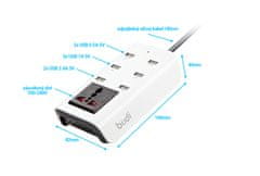SEFIS domácí nabíječka 6x USB s kabelem 180 cm a zásuvkovým slotem