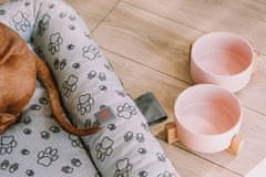 Mersjo Dvojitá keramická miska pro psy i kočky s elagantním dřevěným stojanem, růžová 2x400 ml