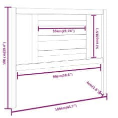 Vidaxl Čelo postele bílé 106 x 4 x 100 cm masivní borovice