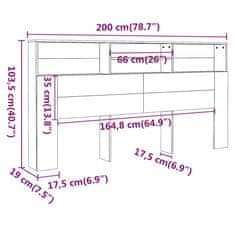 Greatstore čelo postele s úložným prostorem černé 200 x 19 x 103,5 cm