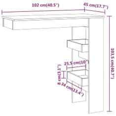 Vidaxl Nástěnný barový stolek bílý 102x45x103,5 cm kompozitní dřevo