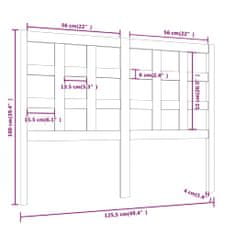 Vidaxl Čelo postele šedé 125,5 x 4 x 100 cm masivní borovice