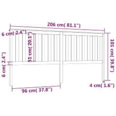 Vidaxl Čelo postele bílé 206 x 6 x 101 cm masivní borovice