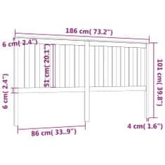 Vidaxl Čelo postele černé 186 x 6 x 101 cm masivní borovice