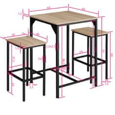 tectake Barový set Inverness - Industrial světlé dřevo, dub Sonoma