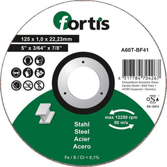 FORTIS Rovný kotouč na řezání oceli 125x1mm