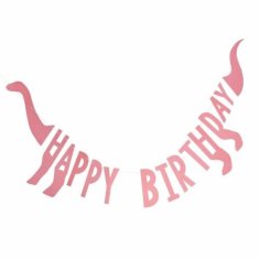 MojeParty Girl Dino party – Girlanda "Happy birthday" růžová 27 cm x 137 cm