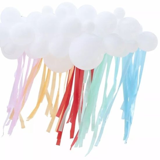 MojeParty Rainbow party Girlanda balónková mrak s duhovými stuhami, 40 ks