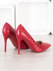 Amiatex Zajímavé dámské lodičky červené na jehlovém podpatku + Ponožky Gatta Calzino Strech, odstíny červené, 36
