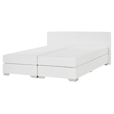 Beliani Bílá kožená kontinentální postel 160x200 PRESIDENT