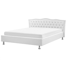 Beliani Bílá kožená postel Chesterfield 180x200 cm METZ