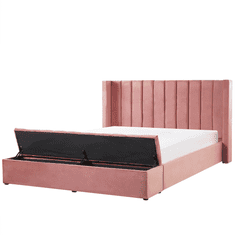Beliani Čalouněná sametová postel růžová s úložným prostorem 160 x 200 cm NOYERS
