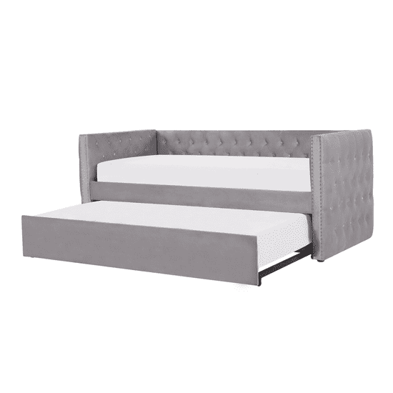 Beliani Výsuvná postel v šedém sametu 90 x 200 cm GASSIN