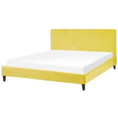 Beliani Čalouněná sametová postel žlutá 160 x 200 cm FITOU