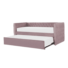 Beliani Výsuvná postel v růžovém sametu 90 x 200 cm GASSIN