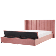 Beliani Čalouněná sametová postel růžová s úložným prostorem 180 x 200 cm NOYERS
