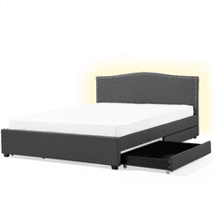 Beliani Šedá čalouněná postel 180 x 200 cm s úložným prostorem a bílým LED osvětlením MONTPELLIER