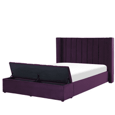 Beliani Sametová postel s lavičkou 140 x 200 cm fialová NOYERS