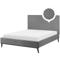Beliani Sametová postel šedá 140 x 200 cm BAYONNE