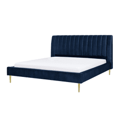 Beliani Sametová postel 180x200cm modrá MARVILLE