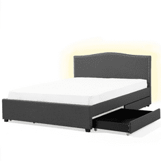 Beliani Šedá čalouněná postel 160x200 cm s bílým LED úložným prostorem MONTPELLIER
