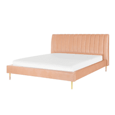 Beliani Sametová postel 180 x 200 cm, broskev MARVILLE