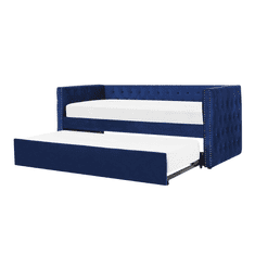 Beliani Výsuvná postel v modrém sametu 90 x 200 cm GASSIN