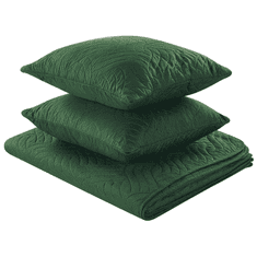 Beliani Sada embosovaného přehozu na postel s polštáři 160 x 220 cm zelená BABAK